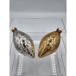 2 Vintage Rauch Tear Drop Silver Gold Mercury Glass Christmas Ornaments